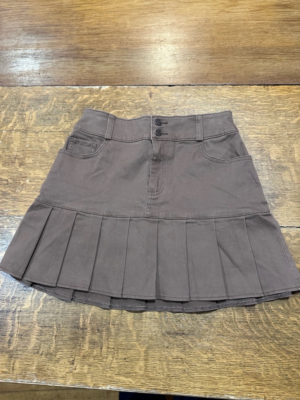 Hollister Brown‎ Pleated Mini Skirt with Front Buttons Sz XS